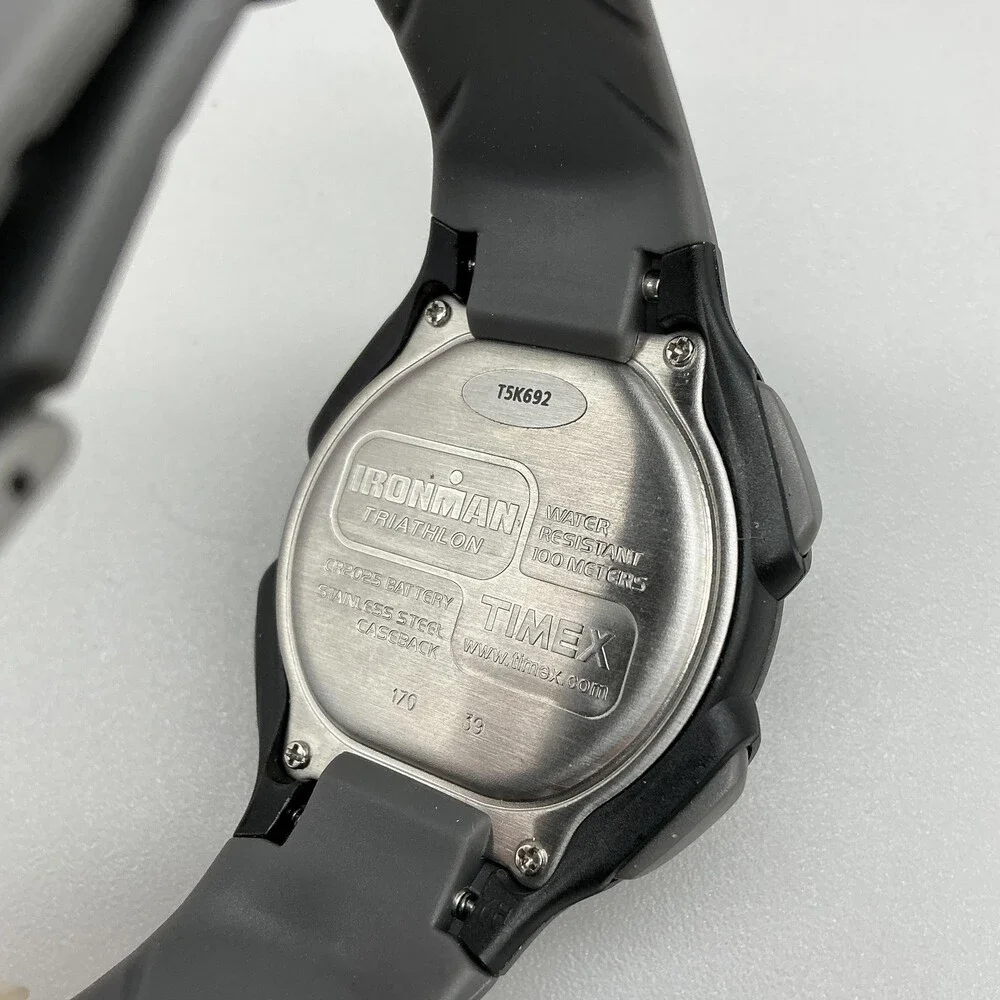 Timex Ironman Triathlon 30-Lap Mens Watch 38mm Gray Digital Resin Strap New Batt